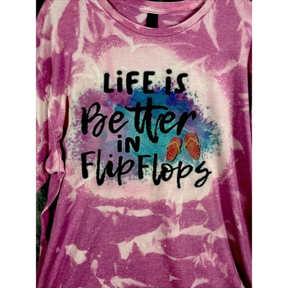 Glidden Life is Better in Flip-Flops Woman’s Tie Dye T Shirt Pink Extra Large - Picture 2 of 12